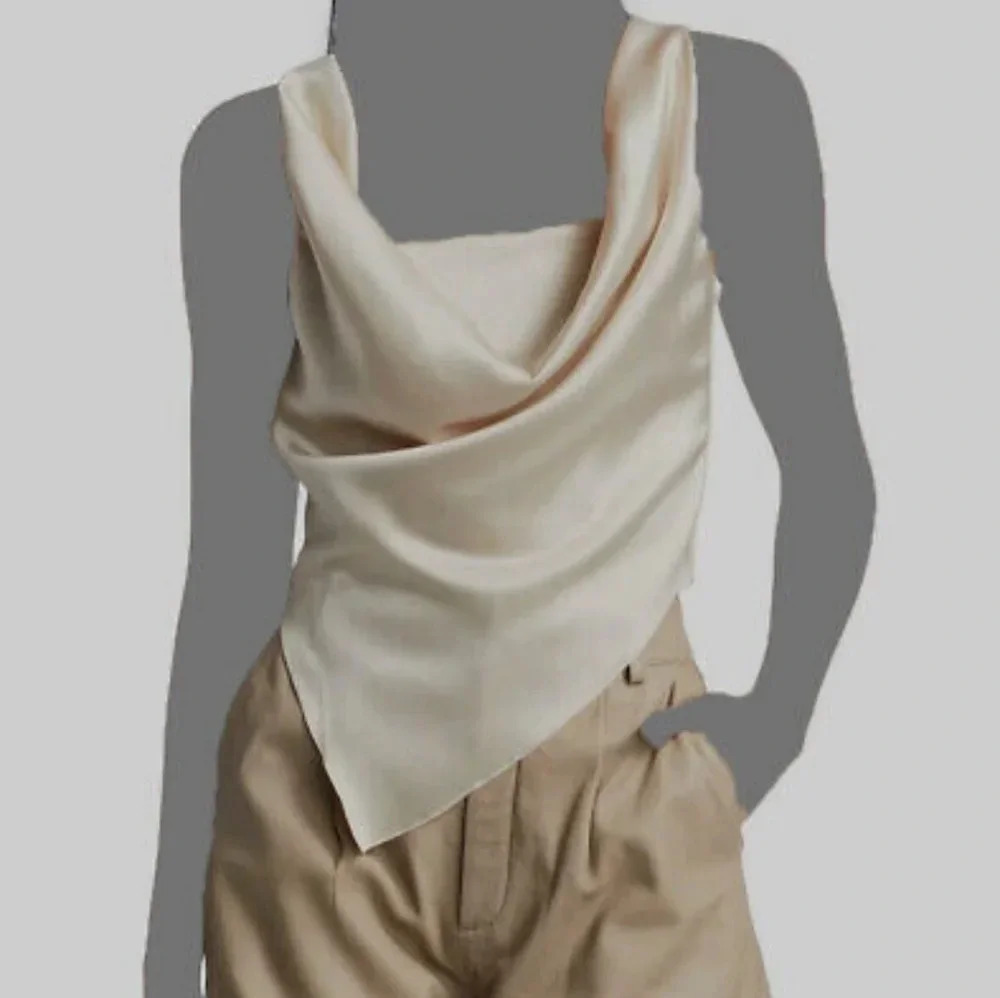 Rachel Zoe Satin Crop Top Off White Cream Sleeveless Cowl Neck size S